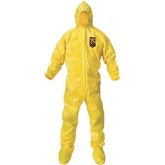 KleenGuard - Size 4XL PE Film Chemical Resistant Coveralls - Yellow, Zipper Closure, Elastic Cuffs, with Boots, Bound Seams - Eagle Tool & Supply