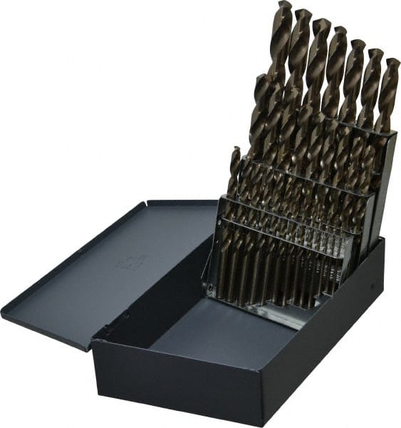 Cleveland - 1/16 to 1/2", 135° Point, Gold Finish, Cobalt Jobber Length Drill Bit Set - Eagle Tool & Supply