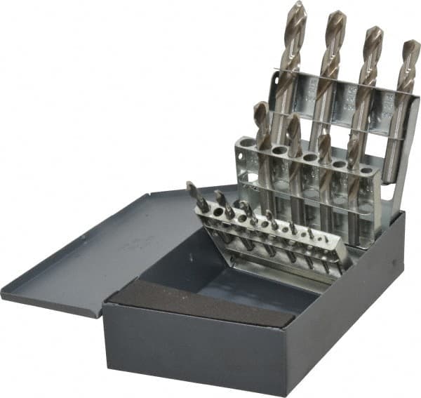 Cleveland - 1/16 to 1/2", 135° Point, Bright Finish, High Speed Steel Screw Machine Length Drill Bit Set - Eagle Tool & Supply