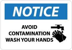 NMC - "Notice - Avoid Contamination - Wash Your Hands", 10" Long x 14" Wide, Pressure-Sensitive Vinyl Safety Sign - Rectangle, 0.004" Thick, Use for Restroom, Janitorial & Housekeeping - Eagle Tool & Supply