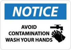 NMC - "Notice - Avoid Contamination - Wash Your Hands", 10" Long x 14" Wide, Aluminum Safety Sign - Rectangle, 0.04" Thick, Use for Restroom, Janitorial & Housekeeping - Eagle Tool & Supply