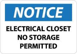 NMC - "Notice - Electrical Closet - No Storage Permitted", 10" Long x 14" Wide, Pressure-Sensitive Vinyl Safety Sign - Rectangle, 0.004" Thick, Use for Accident Prevention - Eagle Tool & Supply