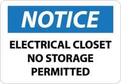 NMC - "Notice - Electrical Closet - No Storage Permitted", 10" Long x 14" Wide, Pressure-Sensitive Vinyl Safety Sign - Rectangle, 0.004" Thick, Use for Accident Prevention - Eagle Tool & Supply