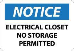 NMC - "Notice - Electrical Closet - No Storage Permitted", 10" Long x 14" Wide, Aluminum Safety Sign - Rectangle, 0.04" Thick, Use for Accident Prevention - Eagle Tool & Supply