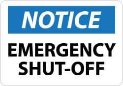 NMC - "Notice - Emergency Shut-Off", 10" Long x 14" Wide, Rigid Plastic Safety Sign - Rectangle, 0.05" Thick, Use for Accident Prevention - Eagle Tool & Supply
