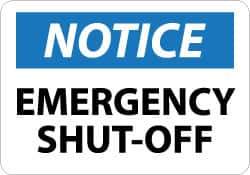 NMC - "Notice - Emergency Shut-Off", 10" Long x 14" Wide, Aluminum Safety Sign - Rectangle, 0.04" Thick, Use for Accident Prevention - Eagle Tool & Supply