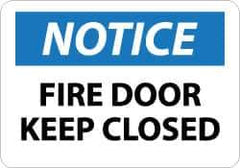 NMC - Notice - Fire Door - Keep Closed, Pressure Sensitive Vinyl Fire and Exit Sign - 14" Wide x 10" High - Eagle Tool & Supply