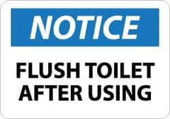 NMC - "Notice - Flush Toilet After Using", 10" Long x 14" Wide, Rigid Plastic Safety Sign - Rectangle, 0.05" Thick, Use for Restroom, Janitorial & Housekeeping - Eagle Tool & Supply