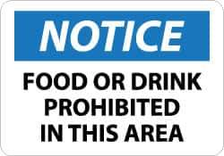 NMC - "Notice - Food or Drink Prohibited in This Area", 10" Long x 14" Wide, Aluminum Safety Sign - Rectangle, 0.04" Thick, Use for Accident Prevention - Eagle Tool & Supply