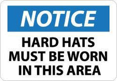 NMC - "Notice - Hard Hats Must Be Worn in This Area", 10" Long x 14" Wide, Aluminum Safety Sign - Rectangle, 0.04" Thick, Use for Accident Prevention - Eagle Tool & Supply