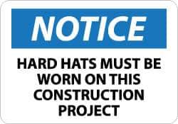NMC - "Notice - Hard Hats Must Be Worn on This Construction Project", 10" Long x 14" Wide, Pressure-Sensitive Vinyl Safety Sign - Rectangle, 0.004" Thick, Use for Accident Prevention - Eagle Tool & Supply