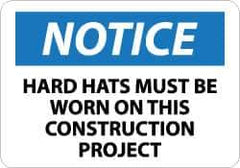 NMC - "Notice - Hard Hats Must Be Worn on This Construction Project", 10" Long x 14" Wide, Pressure-Sensitive Vinyl Safety Sign - Rectangle, 0.004" Thick, Use for Accident Prevention - Eagle Tool & Supply