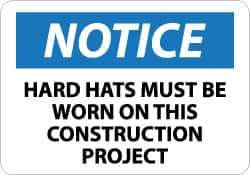 NMC - "Notice - Hard Hats Must Be Worn on This Construction Project", 10" Long x 14" Wide, Aluminum Safety Sign - Rectangle, 0.04" Thick, Use for Accident Prevention - Eagle Tool & Supply