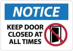 NMC - "Notice - Keep Door Closed at All Times", 10" Long x 14" Wide, Pressure-Sensitive Vinyl Safety Sign - Rectangle, 0.004" Thick, Use for Security & Admittance - Eagle Tool & Supply