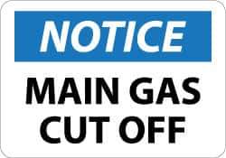 NMC - "Notice - Main Gas Cutoff", 10" Long x 14" Wide, Rigid Plastic Safety Sign - Rectangle, 0.05" Thick, Use for Accident Prevention - Eagle Tool & Supply