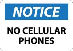 NMC - "Notice - No Cellular Phones", 10" Long x 14" Wide, Pressure-Sensitive Vinyl Safety Sign - Rectangle, 0.004" Thick, Use for Security & Admittance - Eagle Tool & Supply