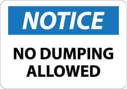 NMC - "Notice - No Dumping Allowed", 10" Long x 14" Wide, Rigid Plastic Safety Sign - Rectangle, 0.05" Thick, Use for Security & Admittance - Eagle Tool & Supply