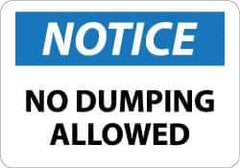 NMC - "Notice - No Dumping Allowed", 10" Long x 14" Wide, Pressure-Sensitive Vinyl Safety Sign - Rectangle, 0.004" Thick, Use for Security & Admittance - Eagle Tool & Supply