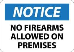 NMC - "Notice - No Firearms Allowed on Premises", 10" Long x 14" Wide, Pressure-Sensitive Vinyl Safety Sign - Rectangle, 0.004" Thick, Use for Security & Admittance - Eagle Tool & Supply