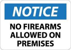 NMC - "Notice - No Firearms Allowed on Premises", 10" Long x 14" Wide, Pressure-Sensitive Vinyl Safety Sign - Rectangle, 0.004" Thick, Use for Security & Admittance - Eagle Tool & Supply