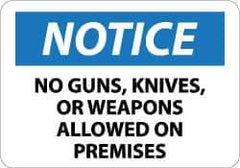 NMC - "Notice - No Guns, Knives or Weapons Allowed on Premises", 10" Long x 14" Wide, Pressure-Sensitive Vinyl Safety Sign - Rectangle, 0.004" Thick, Use for Security & Admittance - Eagle Tool & Supply