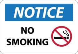 NMC - "Notice - No Smoking", 10" Long x 14" Wide, Rigid Plastic Safety Sign - Rectangle, 0.05" Thick, Use for Accident Prevention - Eagle Tool & Supply