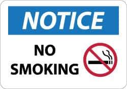 NMC - "Notice - No Smoking", 10" Long x 14" Wide, Aluminum Safety Sign - Rectangle, 0.04" Thick, Use for Accident Prevention - Eagle Tool & Supply