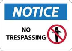 NMC - "Notice - No Trespassing", 10" Long x 14" Wide, Rigid Plastic Safety Sign - Rectangle, 0.05" Thick, Use for Security & Admittance - Eagle Tool & Supply