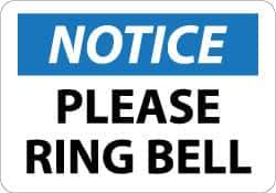 NMC - "Notice - Please Ring Bell", 10" Long x 14" Wide, Pressure-Sensitive Vinyl Safety Sign - Rectangle, 0.004" Thick, Use for Accident Prevention - Eagle Tool & Supply