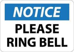 NMC - "Notice - Please Ring Bell", 10" Long x 14" Wide, Pressure-Sensitive Vinyl Safety Sign - Rectangle, 0.004" Thick, Use for Accident Prevention - Eagle Tool & Supply