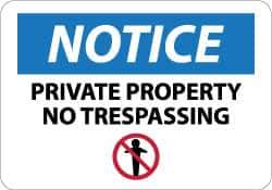 NMC - "Notice - Private Property - No Trespassing", 10" Long x 14" Wide, Pressure-Sensitive Vinyl Safety Sign - Rectangle, 0.004" Thick, Use for Security & Admittance - Eagle Tool & Supply