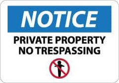NMC - "Notice - Private Property - No Trespassing", 10" Long x 14" Wide, Pressure-Sensitive Vinyl Safety Sign - Rectangle, 0.004" Thick, Use for Security & Admittance - Eagle Tool & Supply