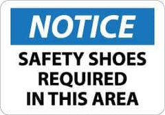 NMC - "Notice - Safety Shoes Required in This Area", 10" Long x 14" Wide, Aluminum Safety Sign - Rectangle, 0.04" Thick, Use for Accident Prevention - Eagle Tool & Supply