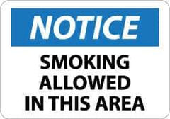 NMC - "Notice - Smoking Allowed in This Area", 10" Long x 14" Wide, Aluminum Safety Sign - Rectangle, 0.04" Thick, Use for Security & Admittance - Eagle Tool & Supply