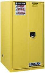 Justrite - 2 Door, 5 Shelf, Yellow Steel Standard Safety Cabinet for Flammable and Combustible Liquids - 65" High x 34" Wide x 34" Deep, Manual Closing Door, 3 Point Key Lock, 96 Gal Capacity - Eagle Tool & Supply