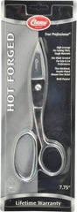 Clauss - 2" LOC, 7-3/4" OAL Chrome Plated Standard Shears - Right Hand, 1 Blade Serrated, Chrome Plated Straight Handle, For Crafts - Eagle Tool & Supply