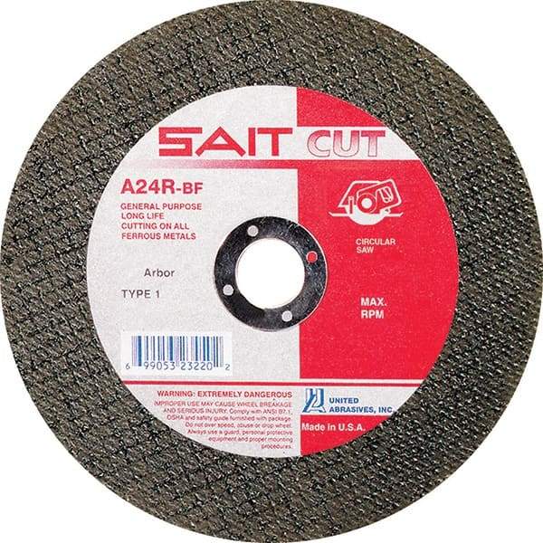 Sait - 8" 24 Grit Aluminum Oxide Cutoff Wheel - 3/32" Thick, 5/8" Arbor, 7,600 Max RPM, Use with Circular Saws - Eagle Tool & Supply