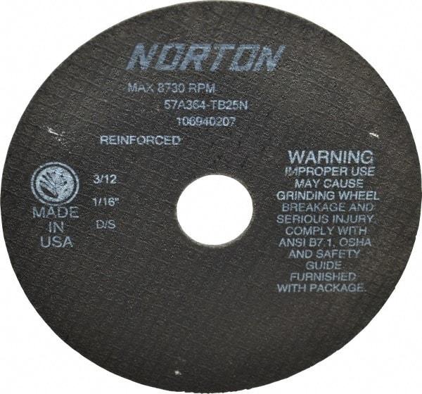 Norton - 7" 36 Grit Aluminum Oxide Cutoff Wheel - 1/16" Thick, 1-1/4" Arbor, 8,730 Max RPM, Use with Stationary Grinders - Eagle Tool & Supply