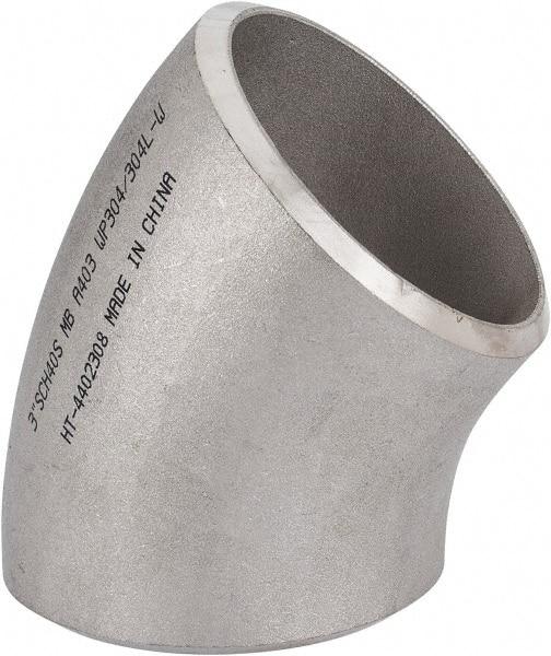 Merit Brass - 3" Grade 304L Stainless Steel Pipe 45° Long Radius Elbow - Butt Weld x Butt Weld End Connections - Eagle Tool & Supply
