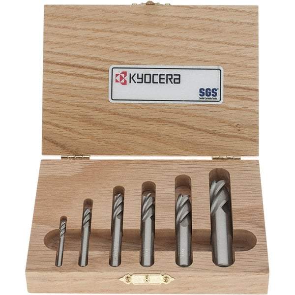 SGS - 1/8 to 1/2", 4 Flute Square End Mill Set - Uncoated, Solid Carbide, Single End, 1/8, 3/16, 1/4, 5/16, 3/8, 1/2" Shank Diam, Centercutting - Eagle Tool & Supply