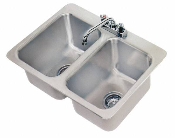 Advance Tabco - 10" Long x 14" Wide Inside, 2 Compartment, Stainless Steel Stainless Steel Drop In Sink - 20 Gauge, 24-7/8" Long x 18-1/2" Wide Outside, 10" Deep - Eagle Tool & Supply