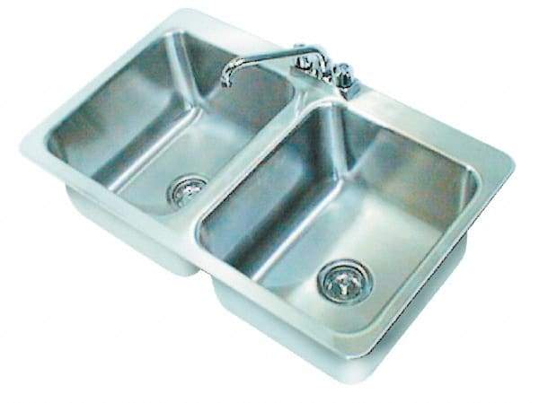 Advance Tabco - 14" Long x 16" Wide Inside, 2 Compartment, Stainless Steel Stainless Steel Drop In Sink - 18 Gauge, 33-1/2" Long x 20-1/2" Wide Outside, 10" Deep - Eagle Tool & Supply