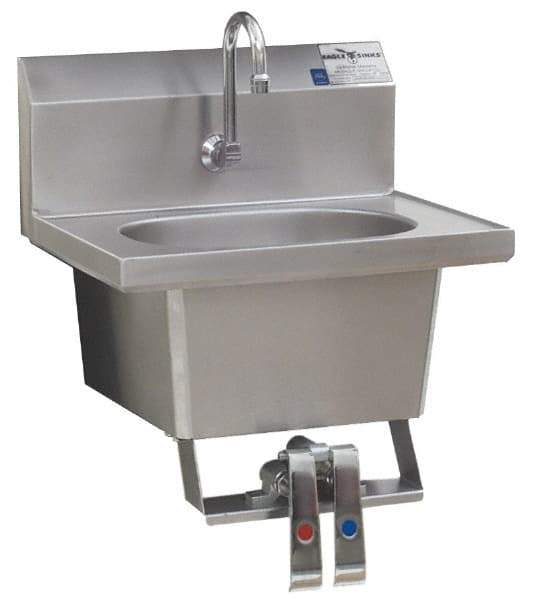 Eagle MHC - 13-1/2" Long x 9-3/4" Wide Inside, 1 Compartment, Stainless Steel Stainless Steel Hands Free Hand Sink - 20 Gauge, 18-7/8" Long x 14-3/4" Wide x 14-1/4" High Outside, 6-3/4" Deep - Eagle Tool & Supply