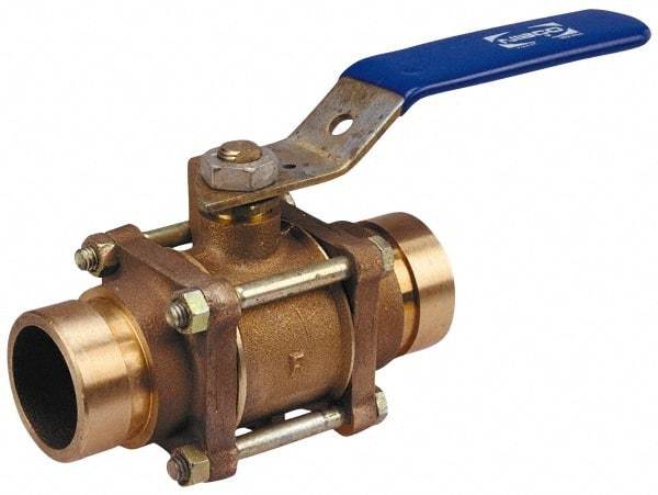 NIBCO - 2-1/2" Pipe, Full Port, Bronze Standard Ball Valve - 3 Piece, Inline - One Way Flow, Grooved x Grooved Ends, Lever Handle, 600 WOG, 200 WSP - Eagle Tool & Supply