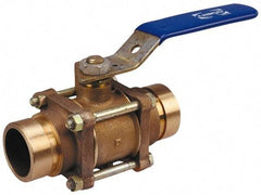 NIBCO - 2-1/2" Pipe, Full Port, Bronze Standard Ball Valve - 3 Piece, Inline - One Way Flow, Grooved x Grooved Ends, Lever Handle, 600 WOG, 200 WSP - Eagle Tool & Supply