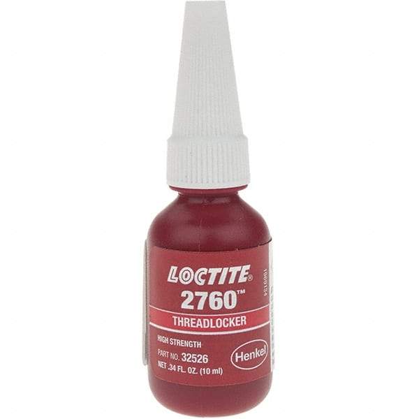 Loctite - 10 mL Bottle, Red, High Strength Liquid Threadlocker - Series 2760, 24 hr Full Cure Time - Eagle Tool & Supply