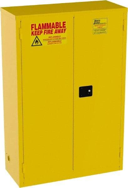 Jamco - 2 Door, 2 Shelf, Yellow Steel Standard Safety Cabinet for Flammable and Combustible Liquids - 65" High x 43" Wide x 18" Deep, Manual Closing Door, 3 Point Key Lock, 45 Gal Capacity - Eagle Tool & Supply