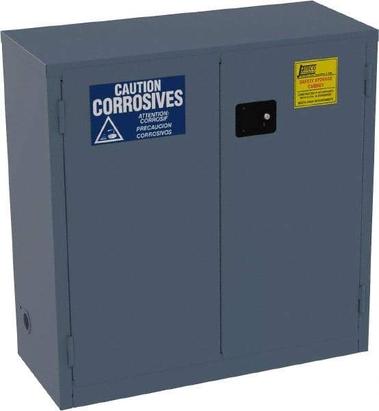 Jamco - 2 Door, 1 Shelf, Blue Steel Standard Safety Cabinet for Corrosive Chemicals - 44" High x 43" Wide x 18" Deep, Manual Closing Door, 3 Point Key Lock, 30 Gal Capacity - Eagle Tool & Supply