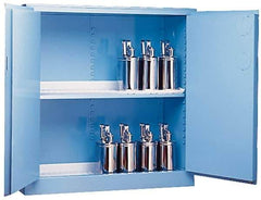 Justrite - 2 Door, 2 Shelf, Blue Steel Standard Safety Cabinet for Corrosive Chemicals - 65" High x 34" Wide x 34" Deep, Manual Closing Door, 3 Point Key Lock, 60 Gal Capacity - Eagle Tool & Supply