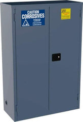 Jamco - 2 Door, 2 Shelf, Blue Steel Standard Safety Cabinet for Corrosive Chemicals - 65" High x 43" Wide x 18" Deep, Manual Closing Door, 3 Point Key Lock, 45 Gal Capacity - Eagle Tool & Supply